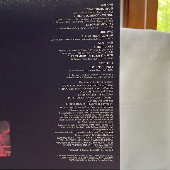The Allman Brothers Band At Fillmore East Double Album 1971 EUC Original Sleeves - Picture 13 of 16